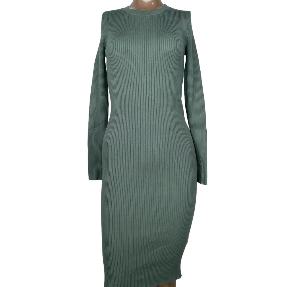 NEW WILFRED  Midi Sweater Dress Gallery Green Size XS Townfolk Crewneck Ribbe